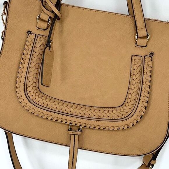 SOLE SOCIETY WOMEN'S DESTIN‎ CROSSBODY BAG 2 VEGAN STUDDED WHIPSTICH CAMEL VEGAN - Picture 2 of 10